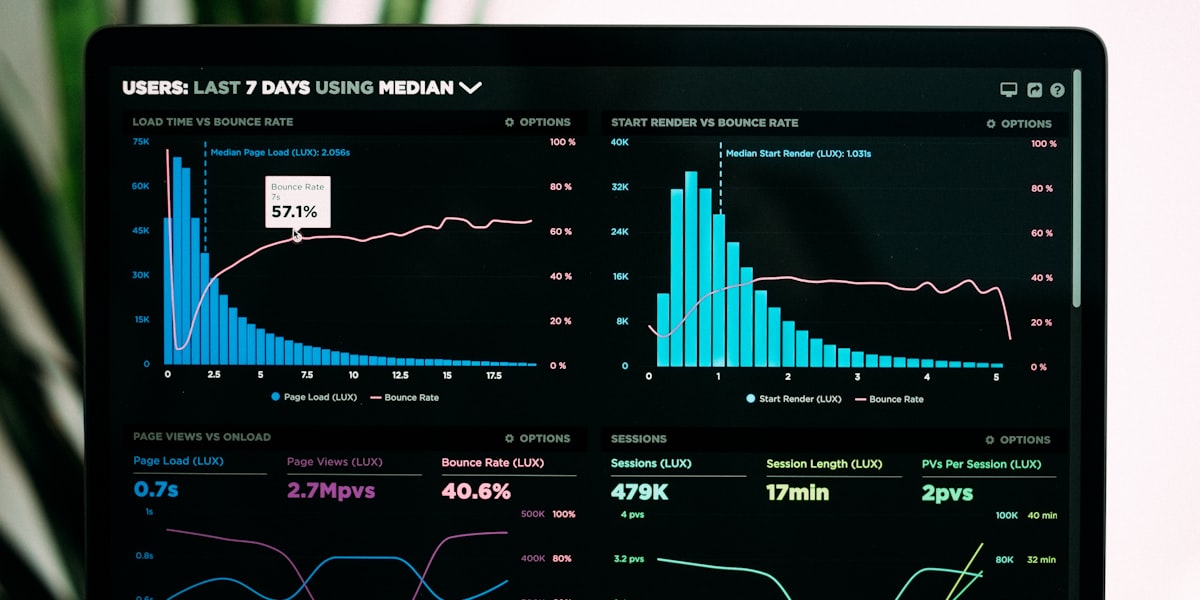 Web performance dashboard showing Core Web Vitals metrics and page load analysis